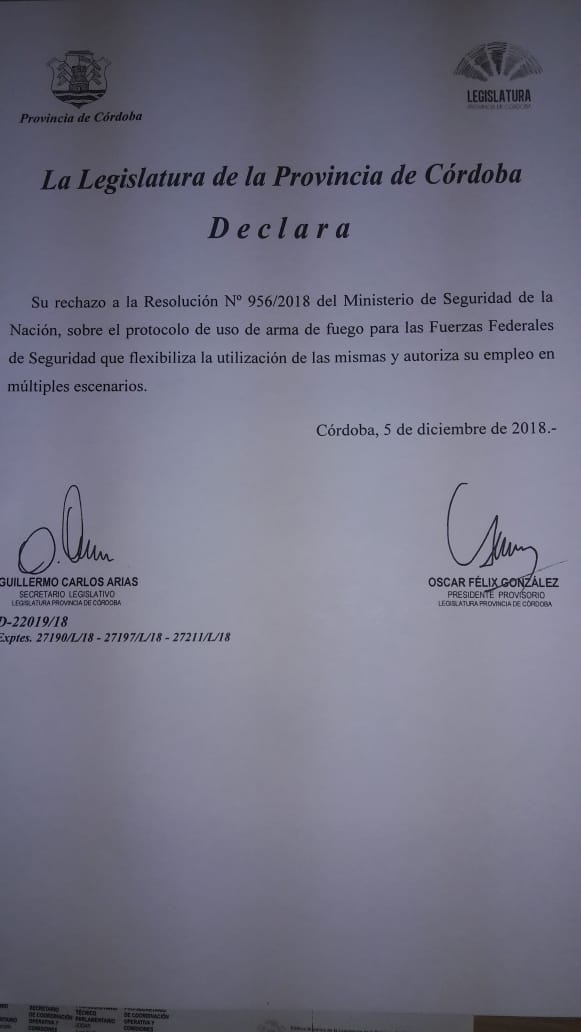 rechazo legislatura armas de fuego