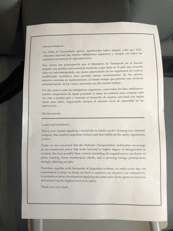 comunicado apla aerolíneas