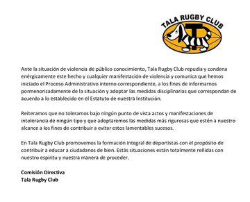 comunicado del club tala