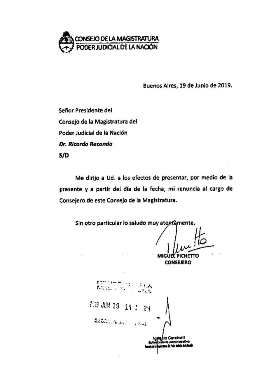 Renuncia de Pichetto al Consejo de la Magistratura