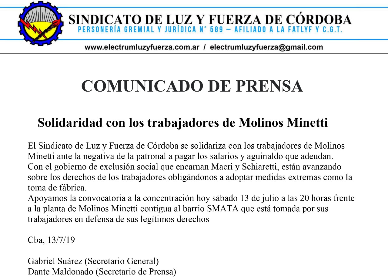 comunicado luz y fuerza