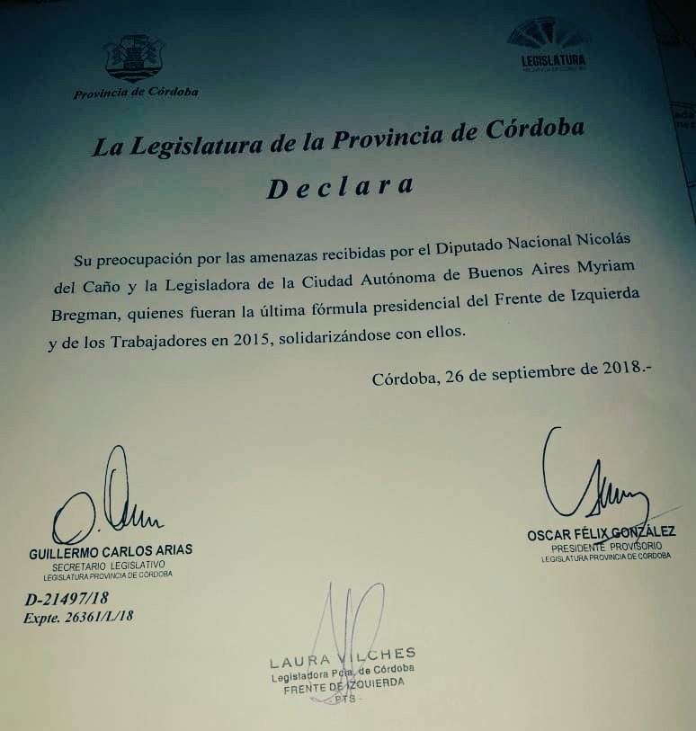 solidaridad legislatura con del caño y bregman