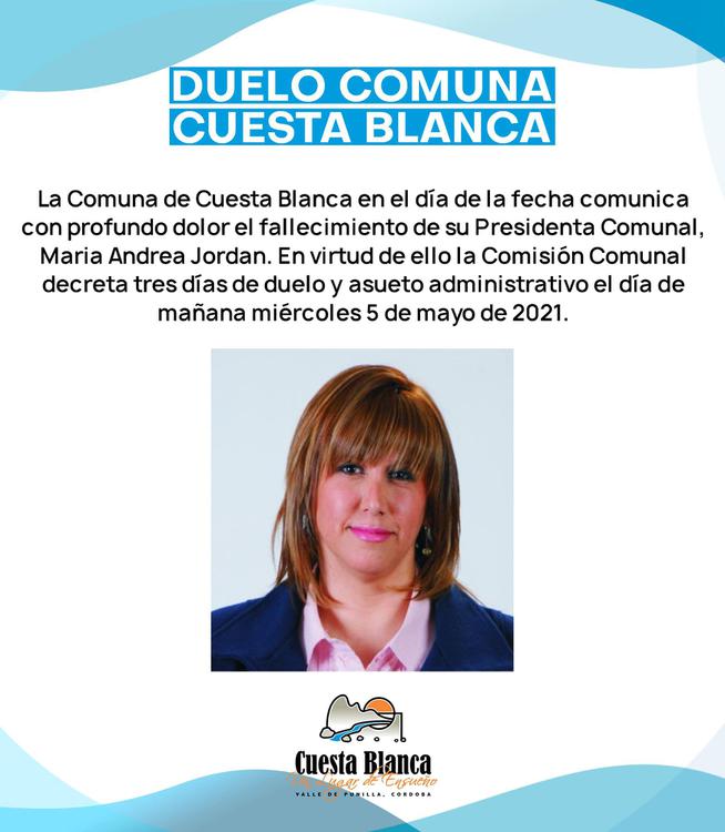 Comunciado Comuna Cuesta Blanca fallecimiento Jordan