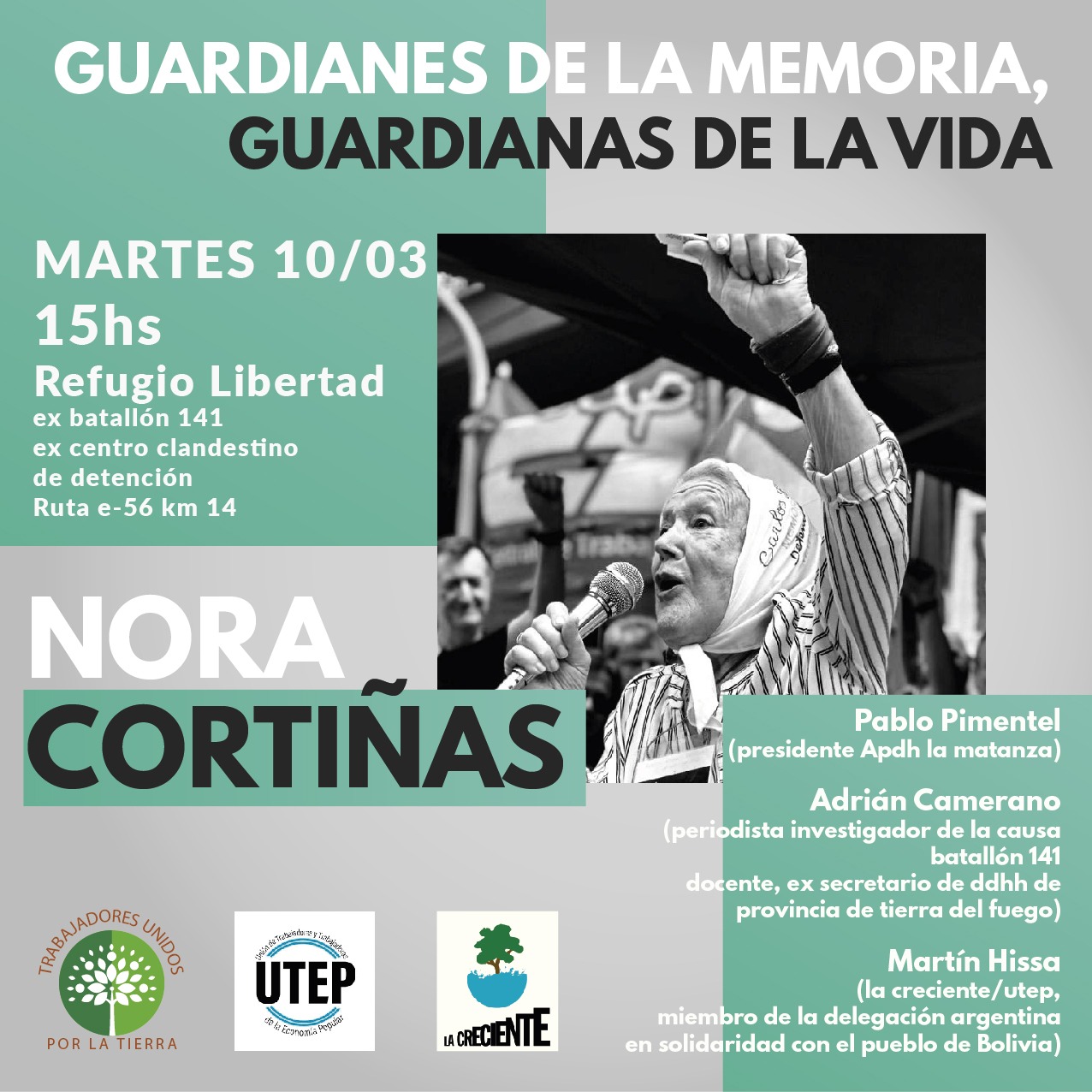 Flyer Nora Cortiñas en San José de la Quintana