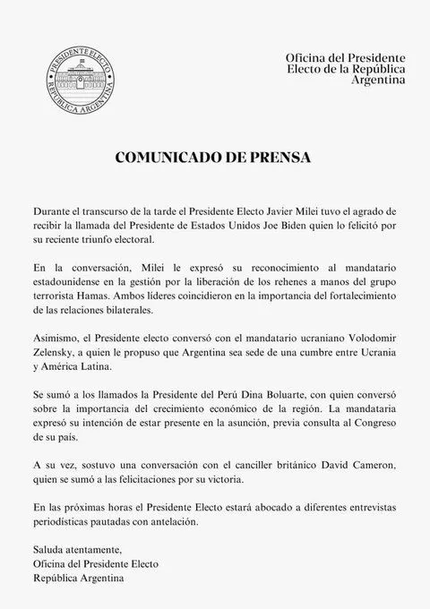 comunicado oficina Milei