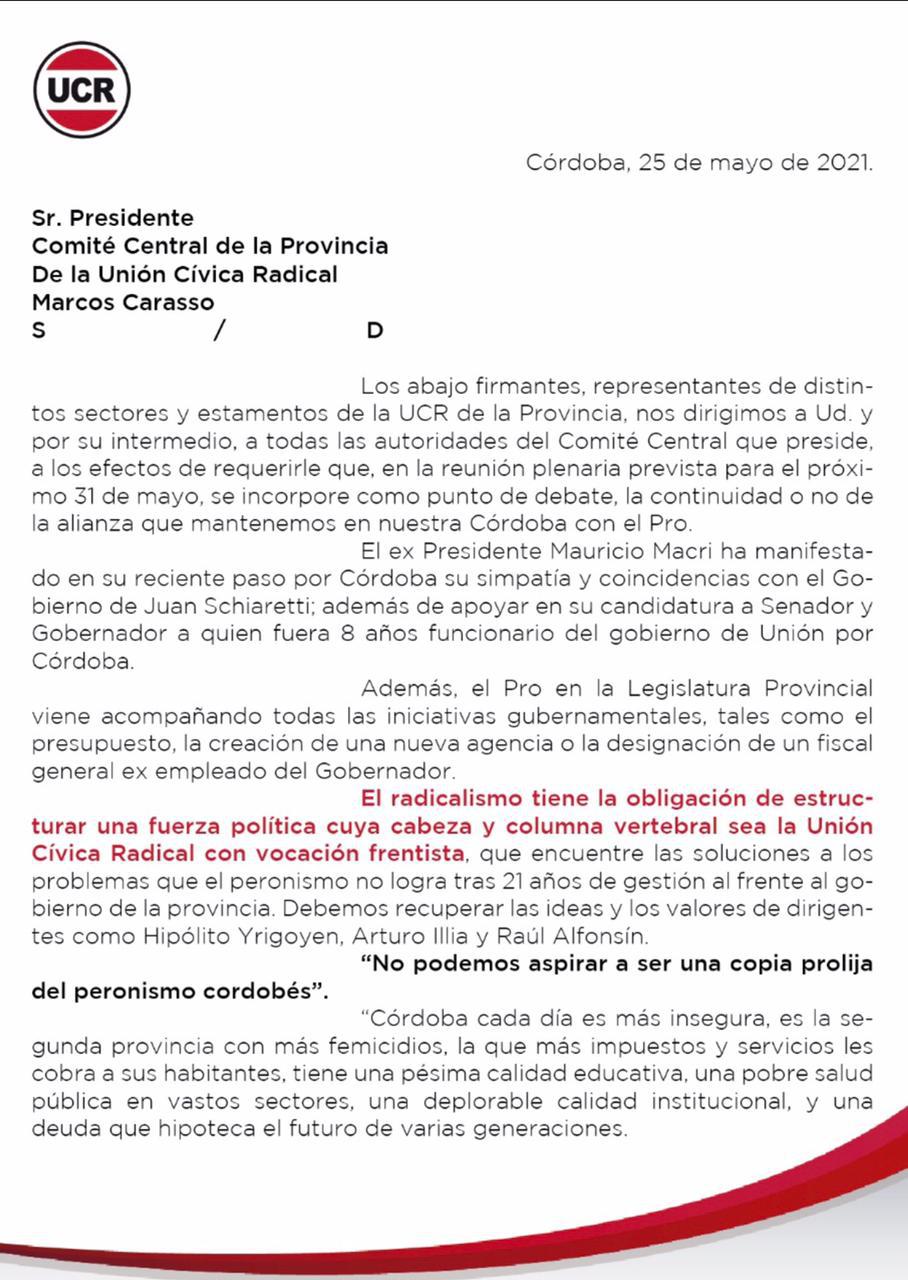 Pedido del radicalismo para discutir alianza con el PRO 25 05 2021