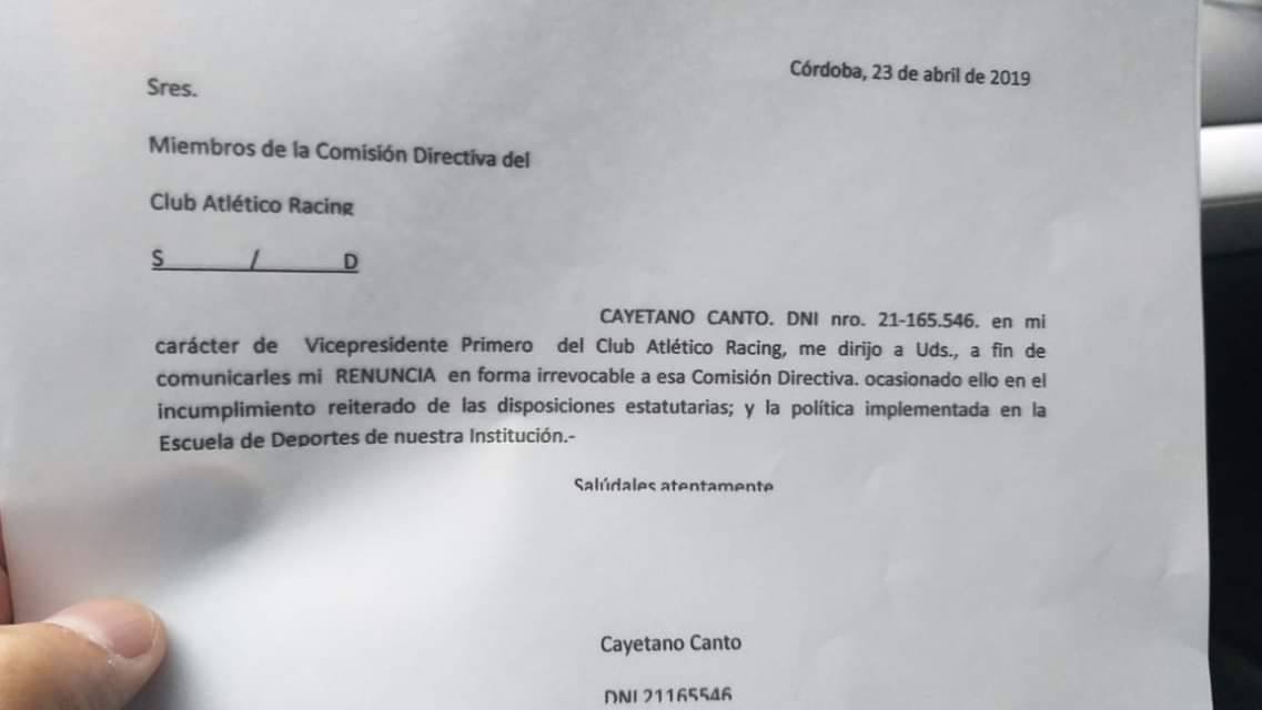 CAnto renuncia