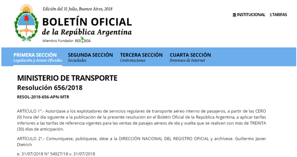 boletin avion cabotaje