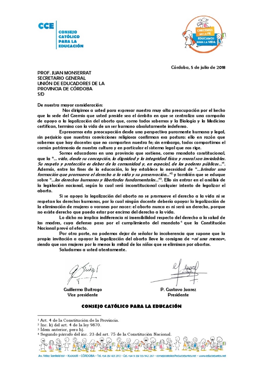 Carta Consejo católico de educación
