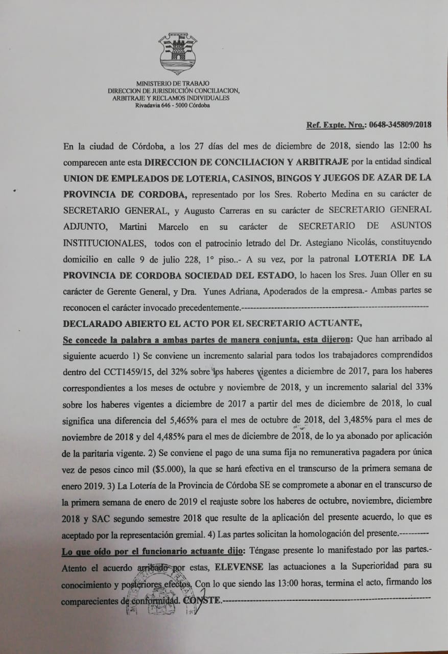 acuerdo trabajadores de lotería