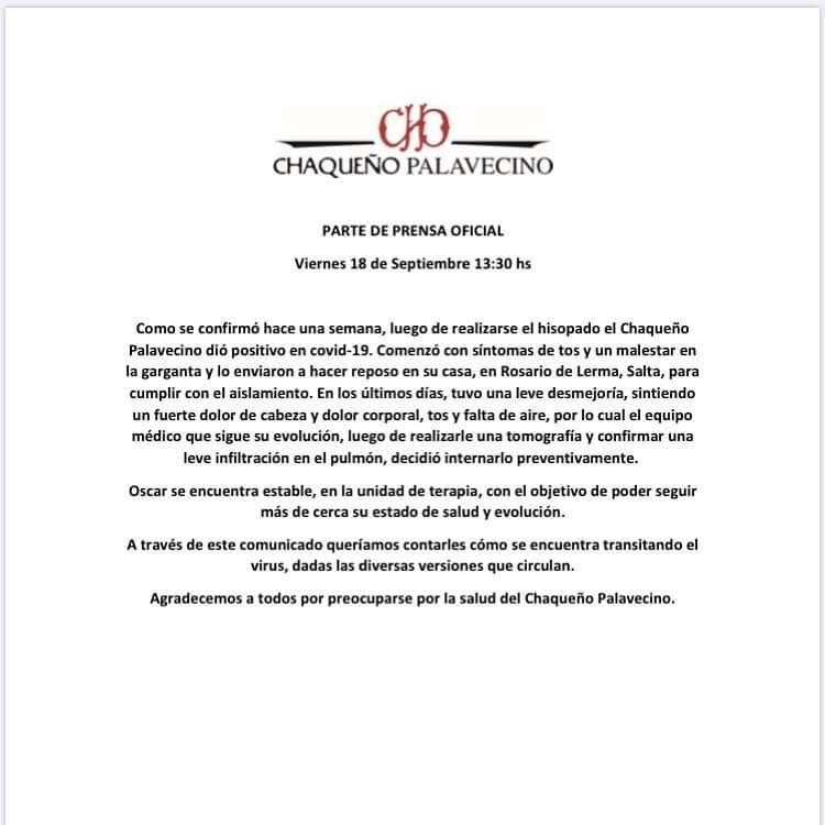 Chaqueño internado coronavirus