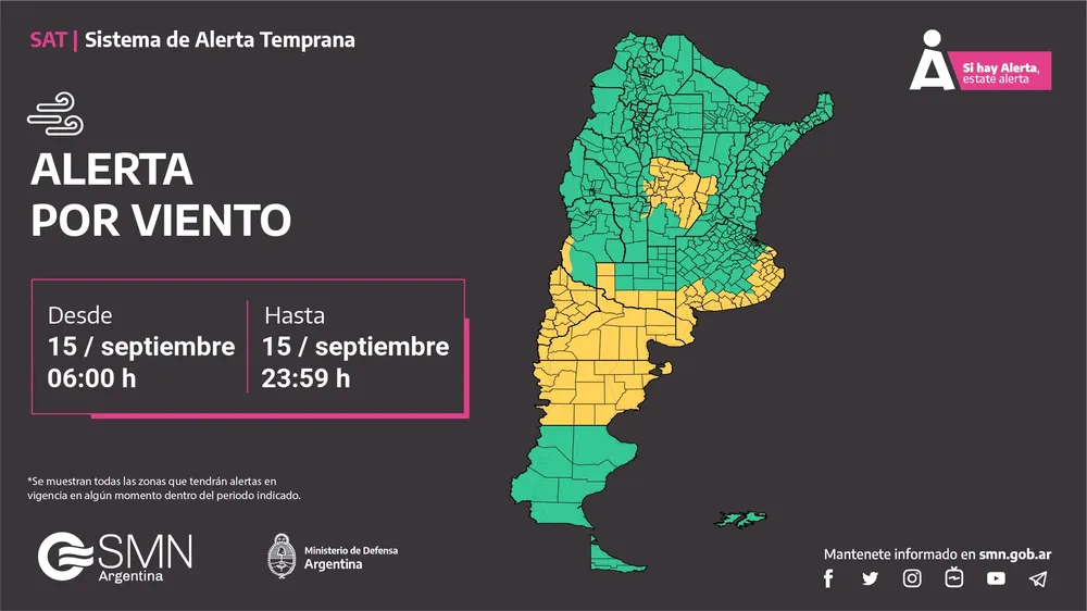 Alerta por Vientos fuertes en Córdoba