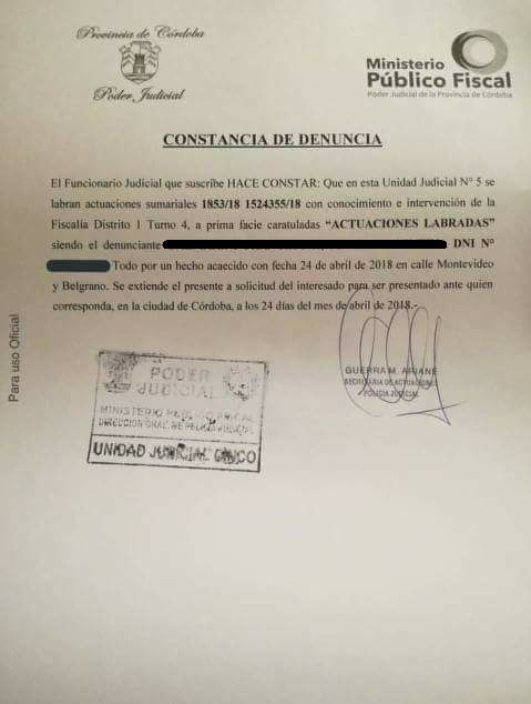 Denuncia de intento de secuestro en nva cba