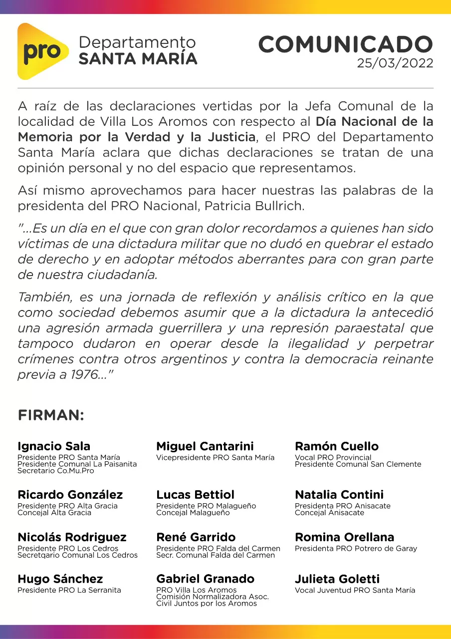Comunicado PRO Santa María
