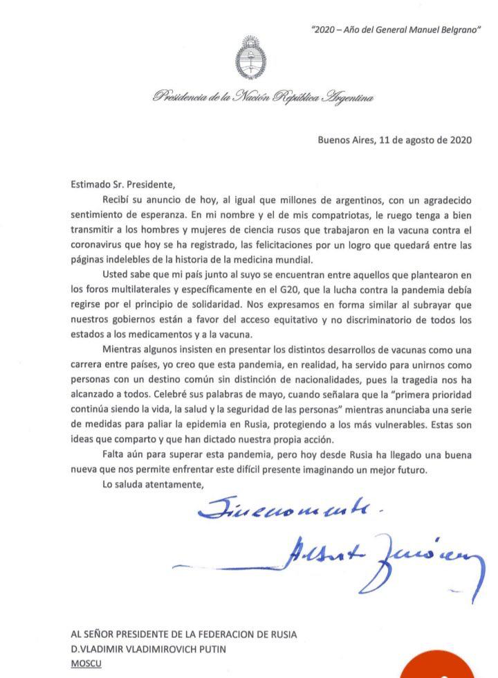 Carta Alberto Putin