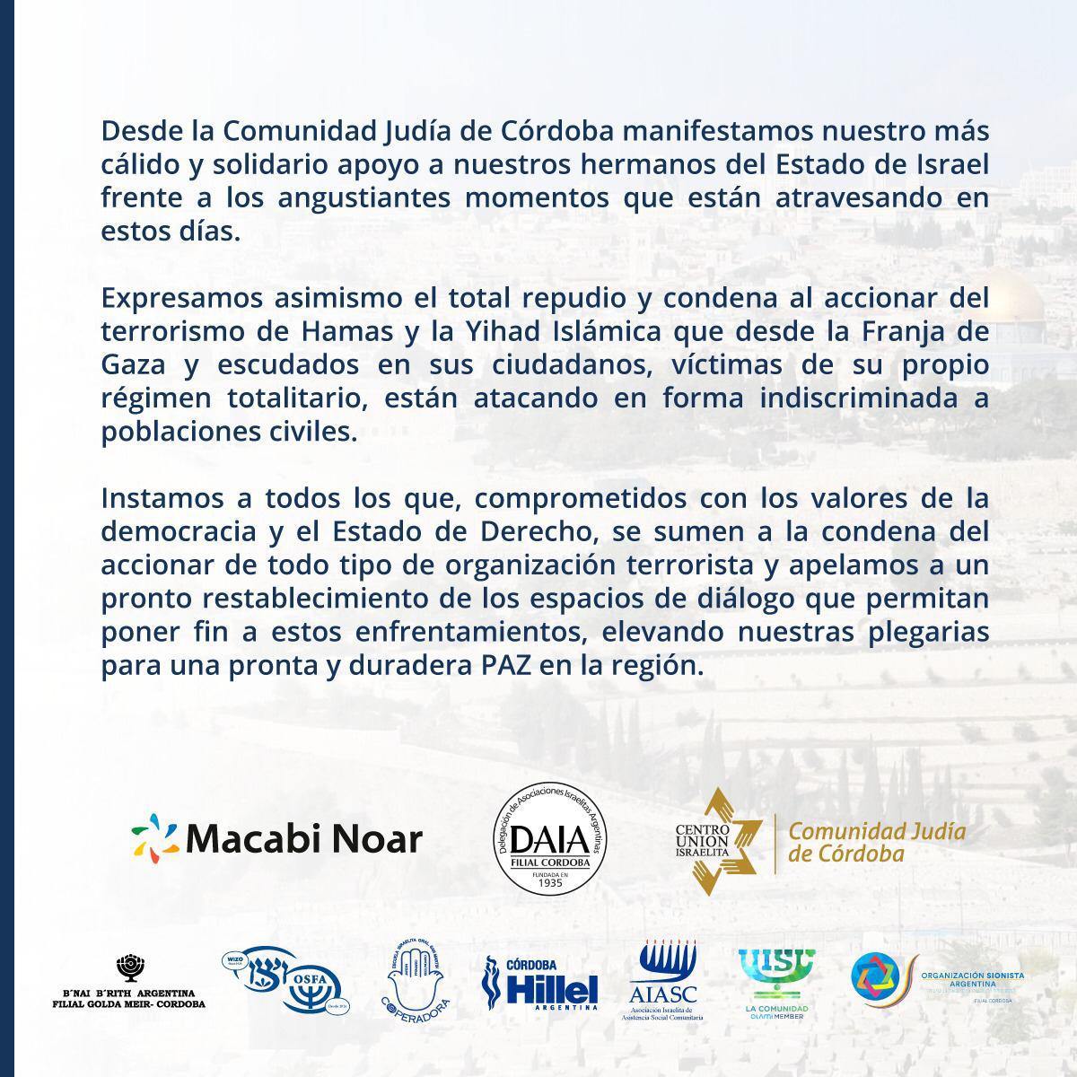 Comunidad Judia de Córdoba contra los ataques en Gaza 12 05 21