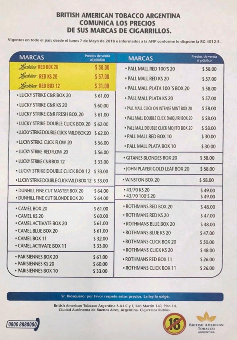 Aumento cigarrillos