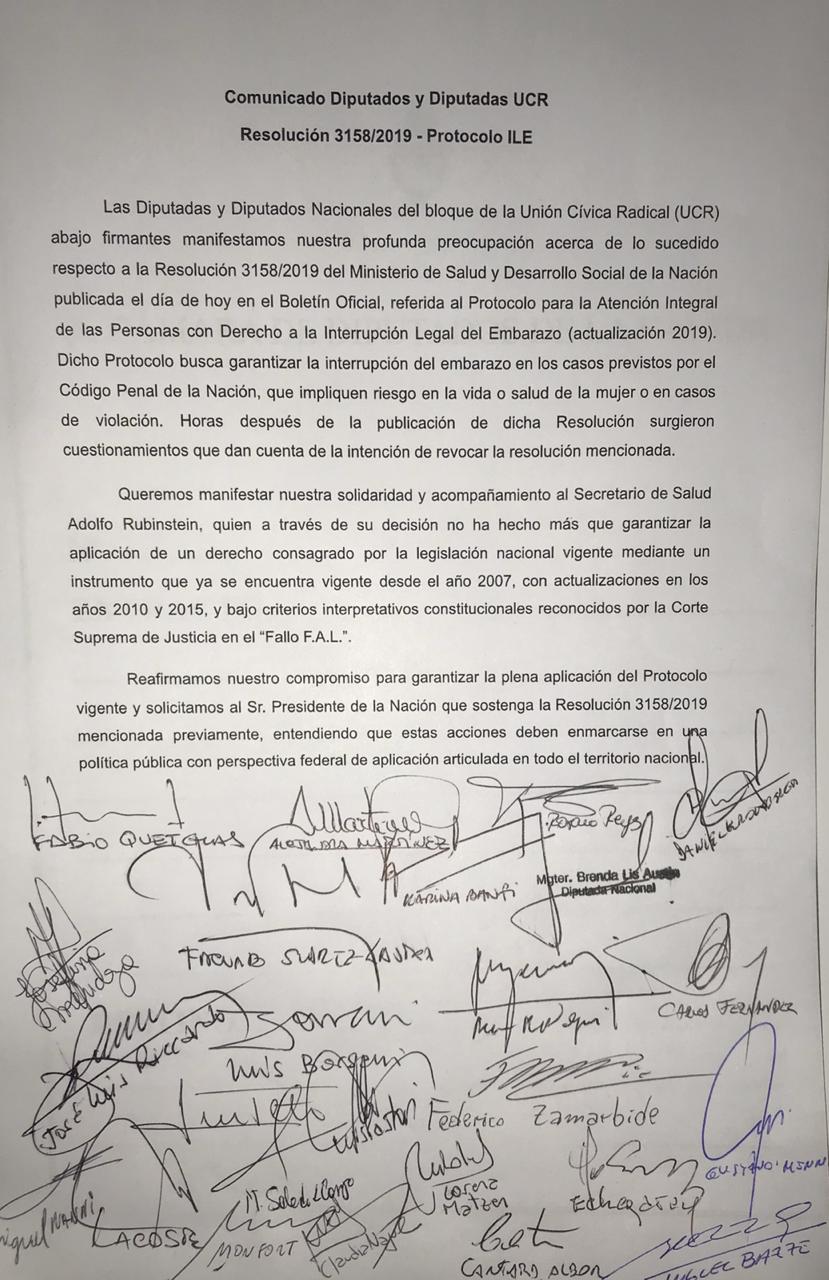 COMUNICADO diputados ucr en apoyo a Rubinstein