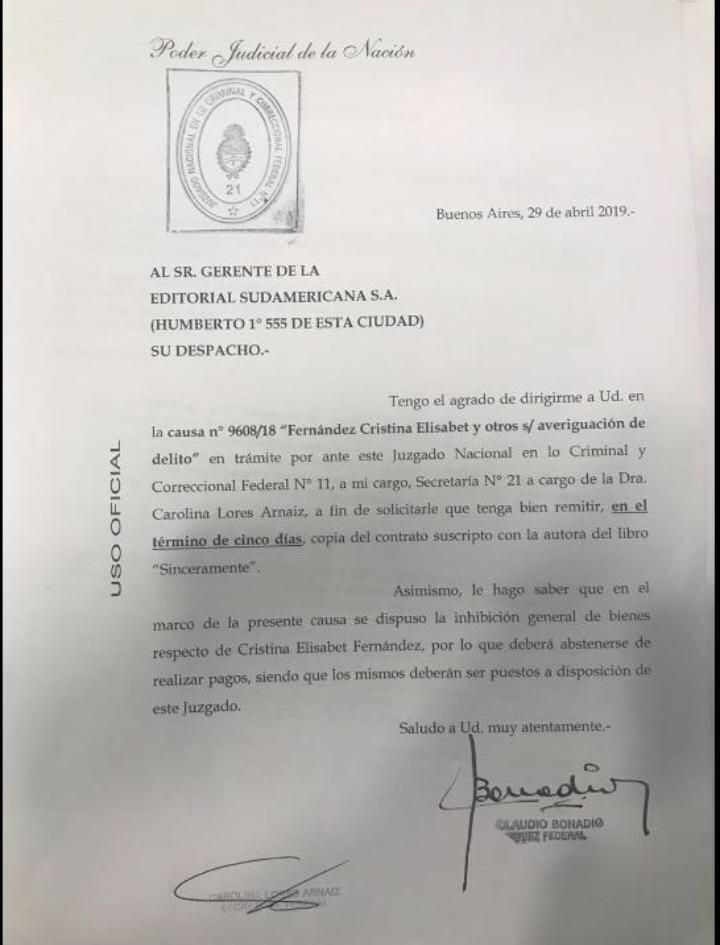 Pedido de Bonadio a Sudamericana