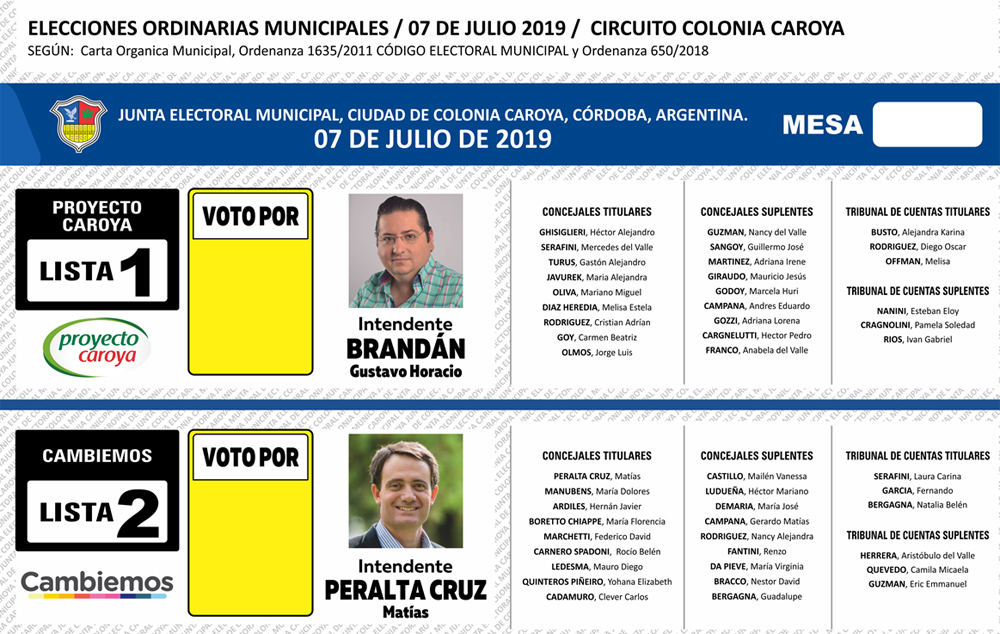 Así será la Boleta Única. Hay que hacer la marca sobre el recuadro amarillo. Gentileza FM Comunicar