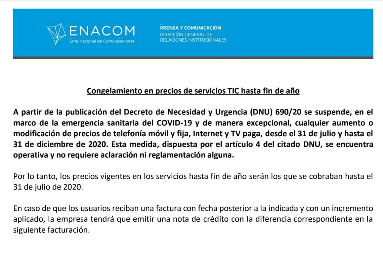 Comunicado Enacom