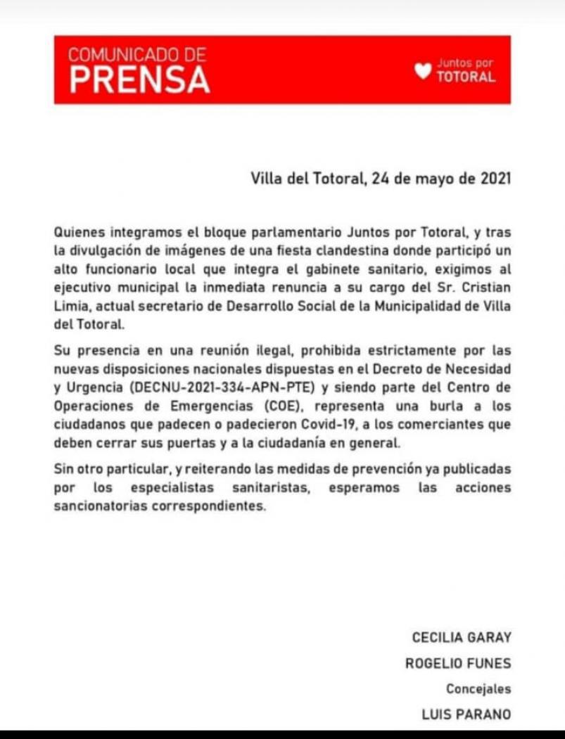 comunicado Totoral