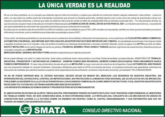 smata comunicado