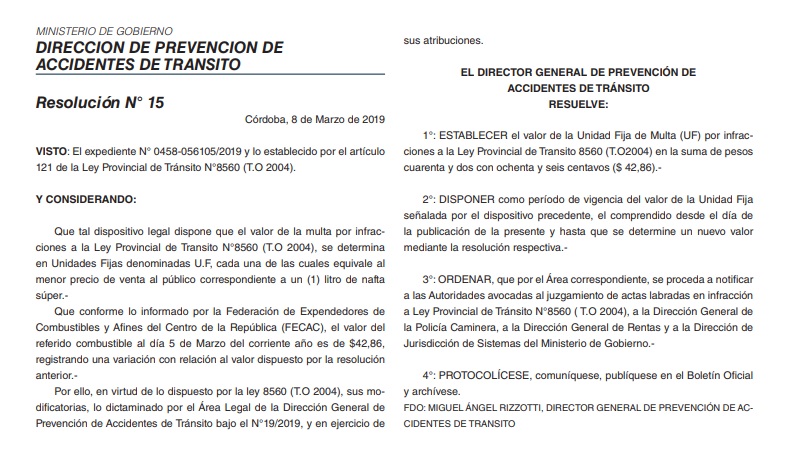 Actualización multas caminera