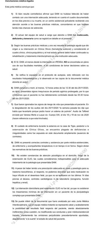 Conclusiones Junta Médica Causa Maradona 30 de abril del 2021 captura