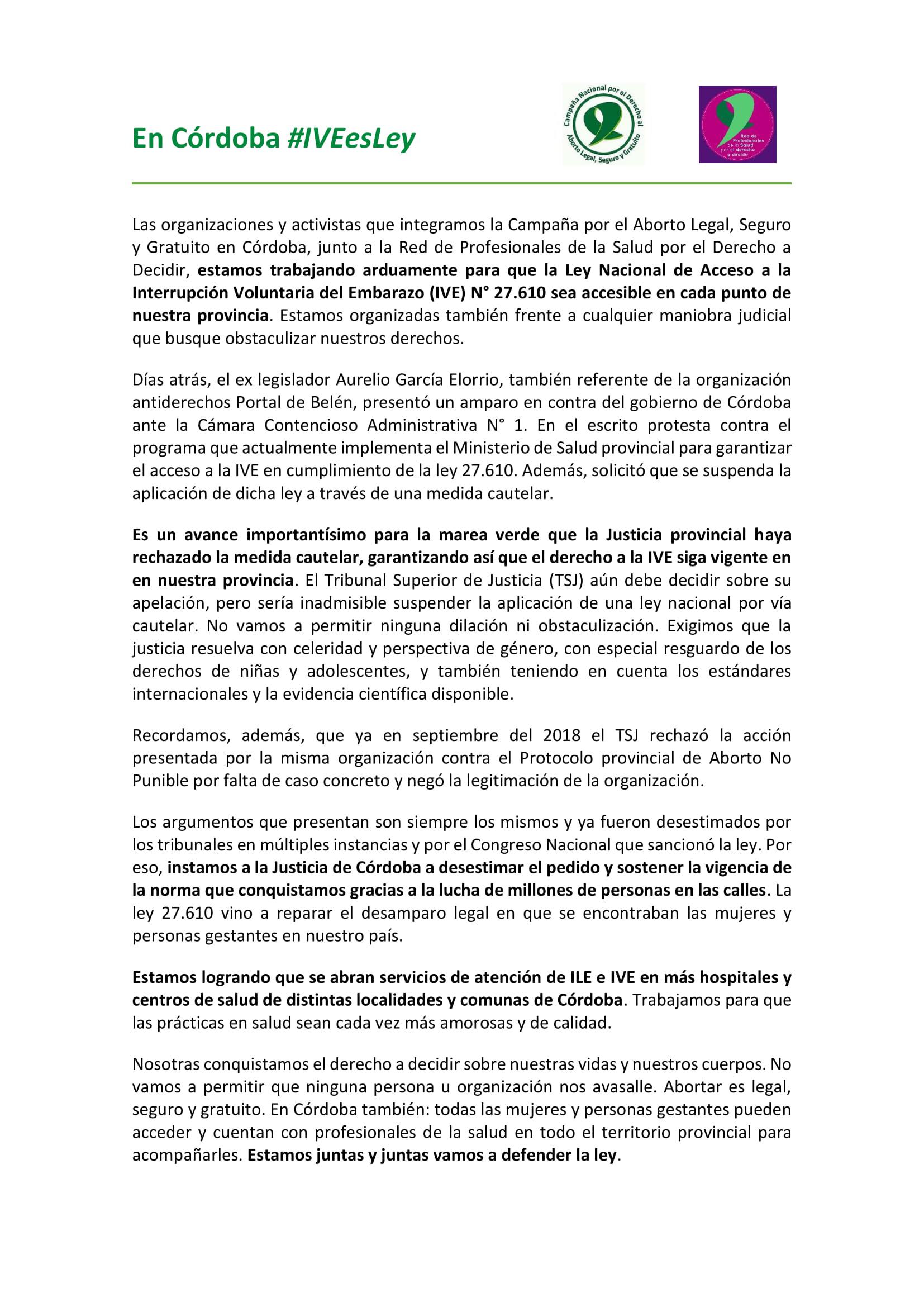 IVE: Rechazan cautelar de Elorrio para impedir la aplicación en Córdoba • Canal C