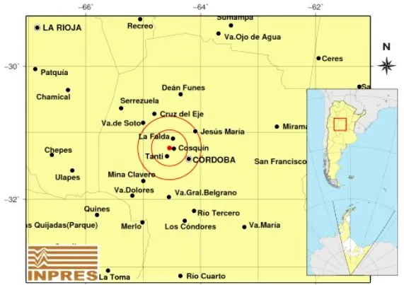 Sismo a 8km de Cosquín