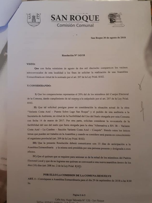 San Roque Convocatoria Carlos Paz Vivo