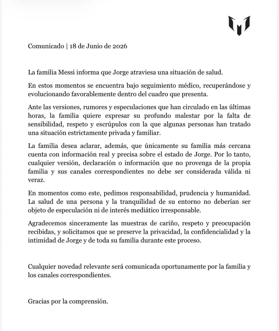 comunicado familia de messi