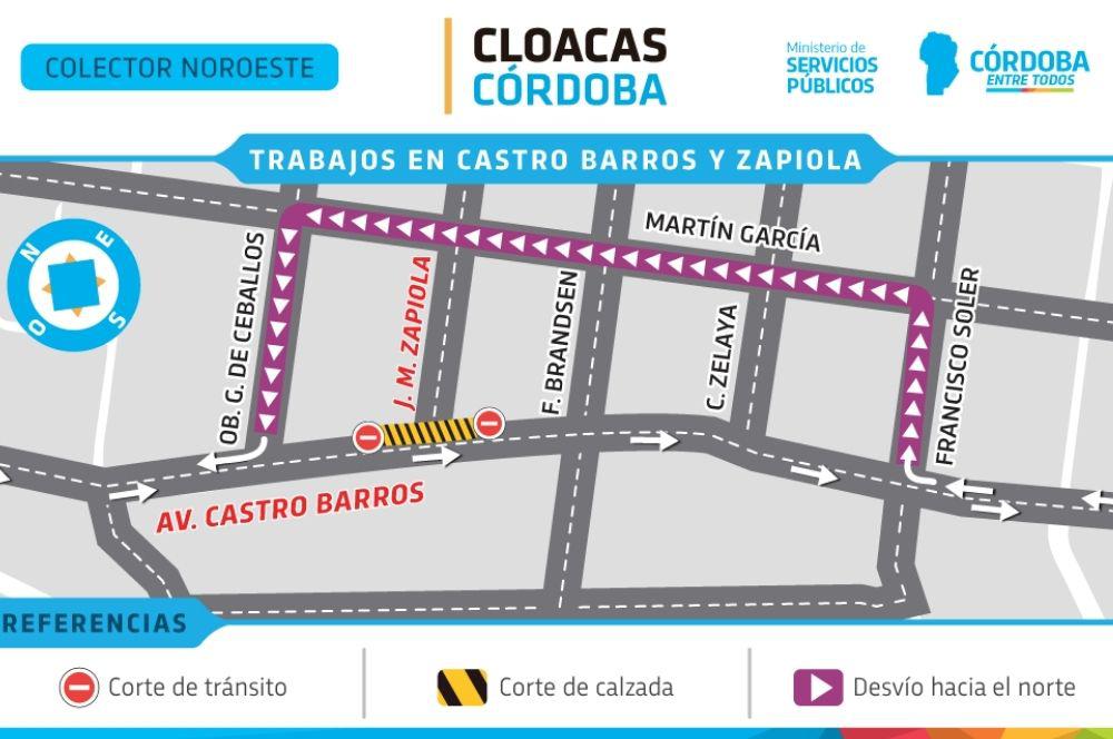 Desvio de tránsito por obra de cloacas Córdoba desde el lunes 10 de agosto
