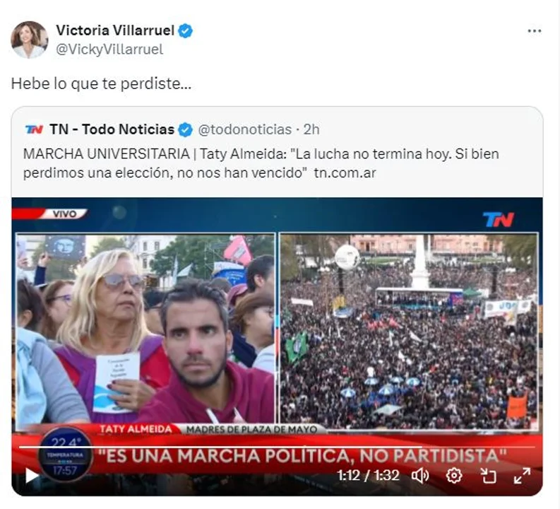 Polémica publicación de Victoria Villarruel