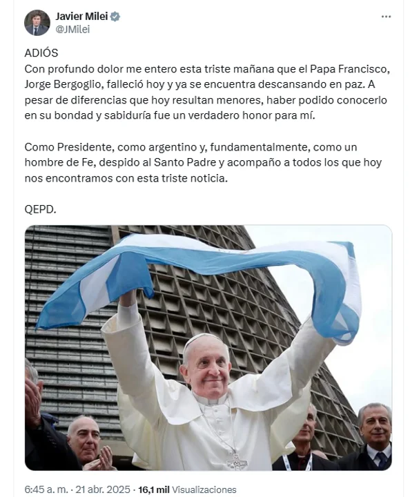 Milei sobre el Papa Francisco