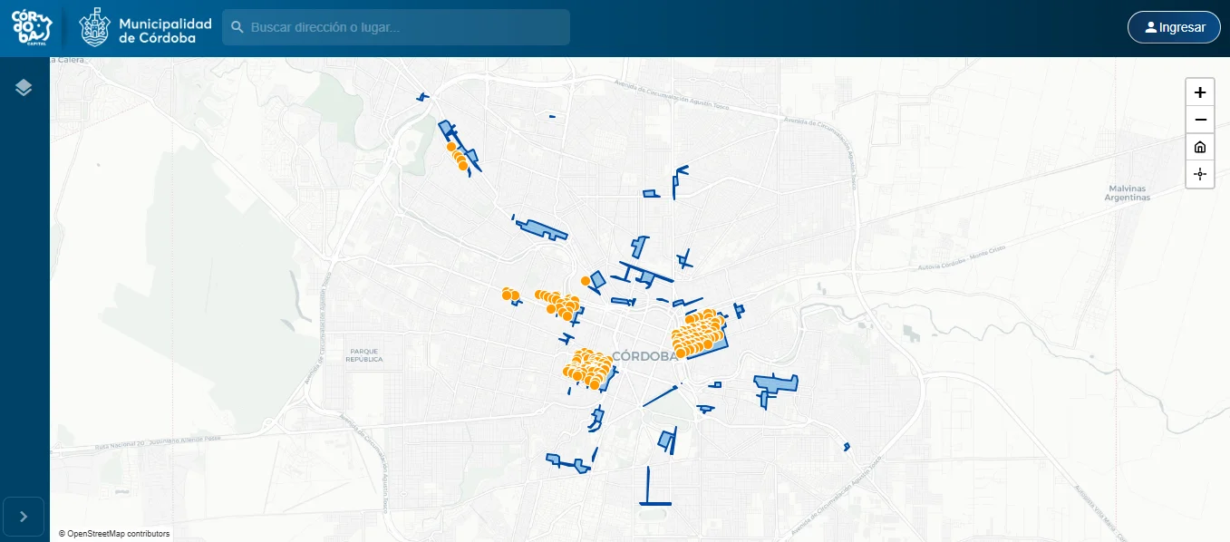 Mapa ciudad áreas estacionamiento urbano