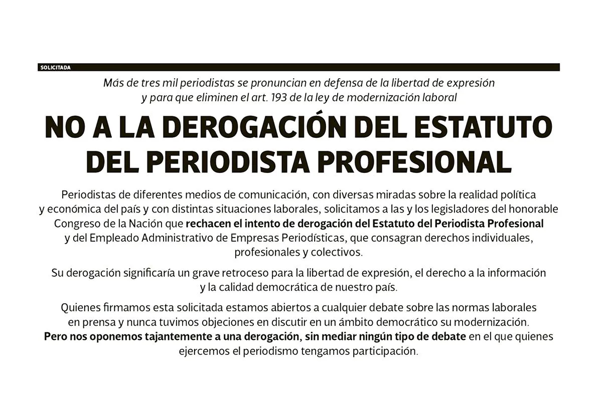 solicitada por el Estatuto del Periodista profesional 