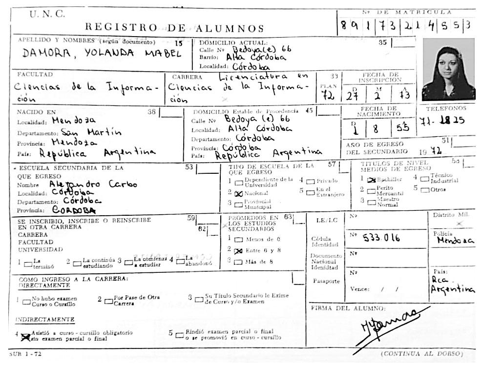 Registro UNC - Damora Yolanda Mabel