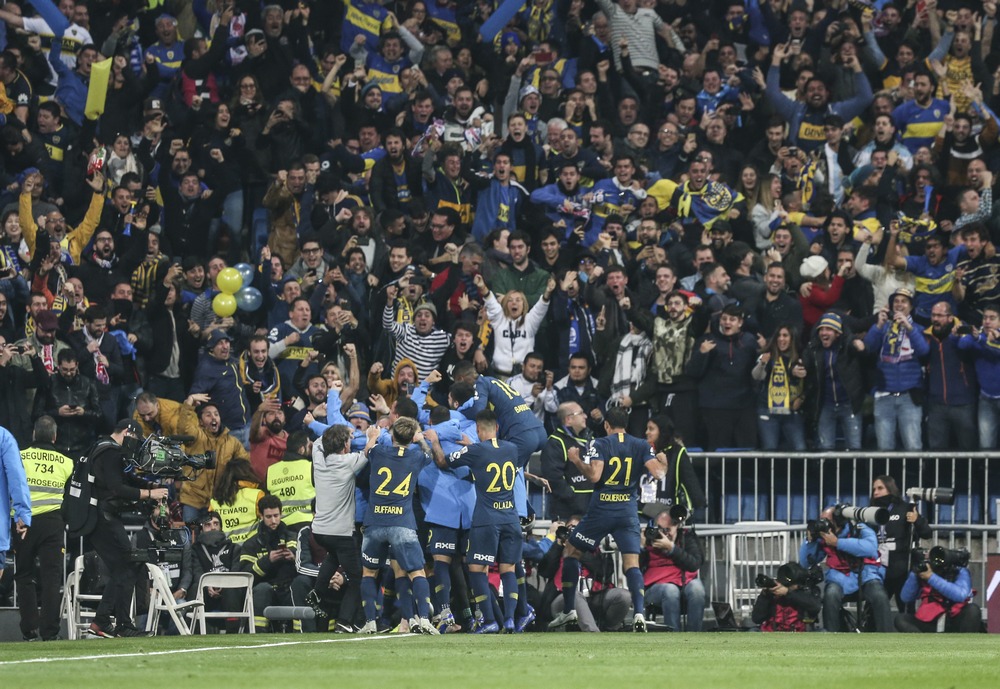 festejo de Boca en el Bernabéu. Foto NA