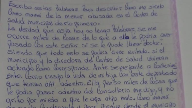 Carta mamá de la joven abusada en Rio Primero by Eldocetv
