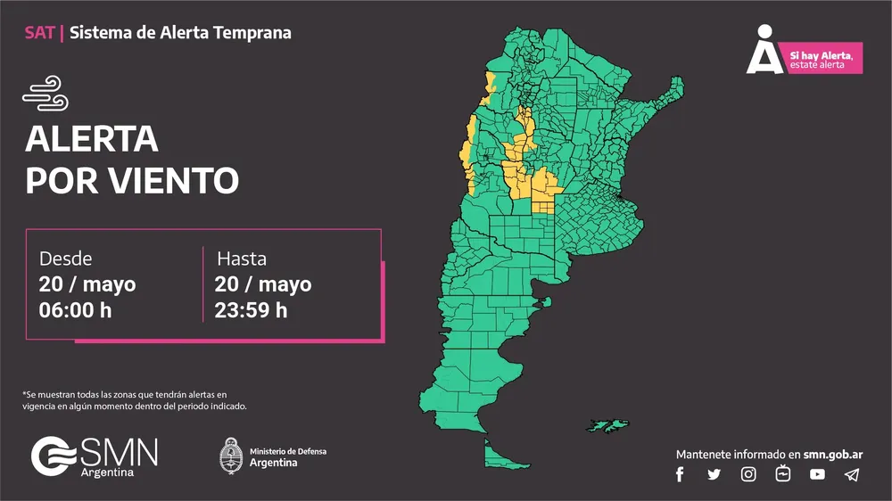 Alerta por vientos fuertes