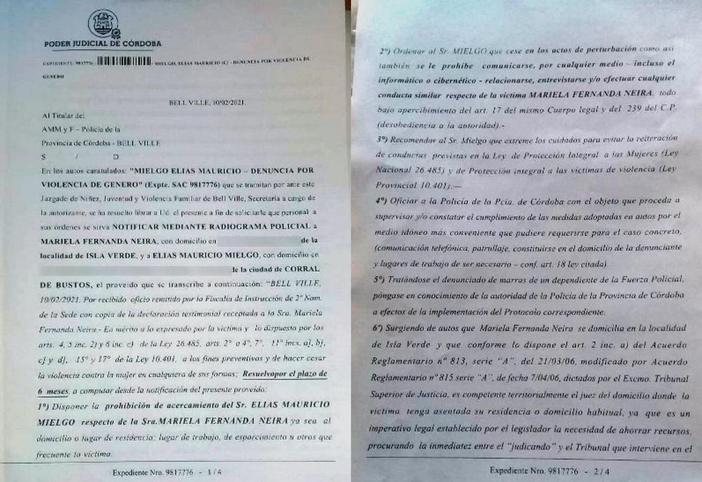 Denuncia de Neira contra Meglio fuente EL DOCE restriccion