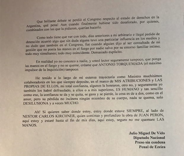 Carta de De Vido