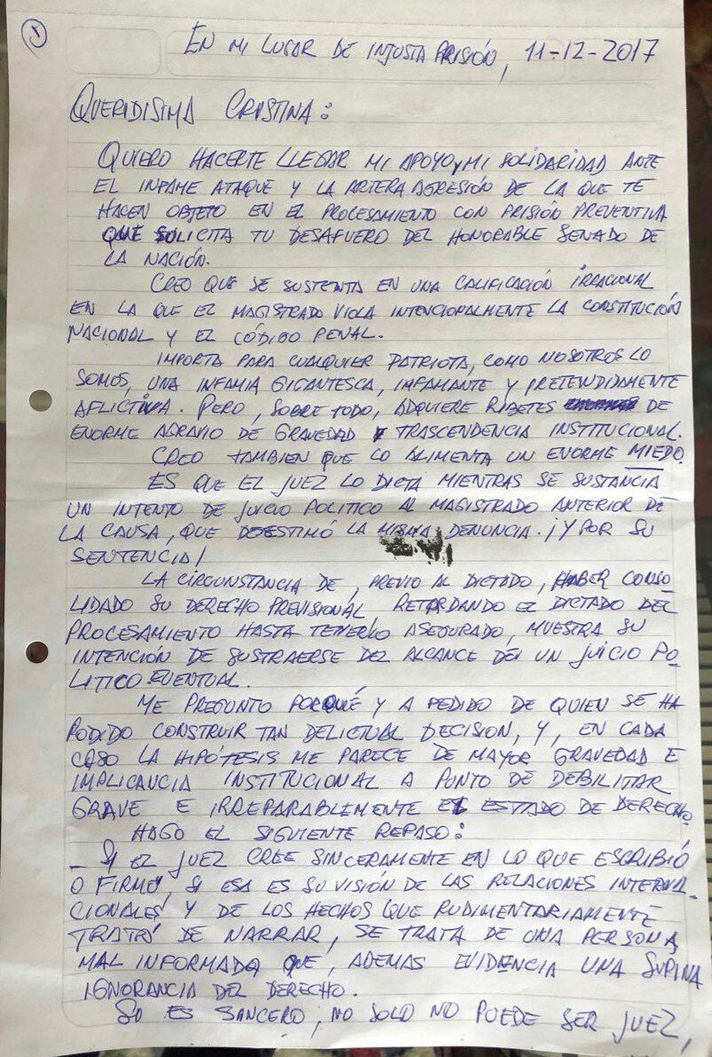 Carta de Zannini a CFK