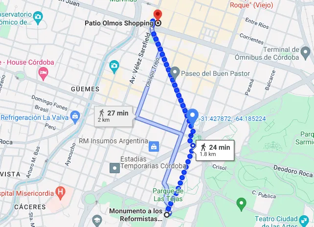 Recorrido Marcha Federal Universitaria Córdoba