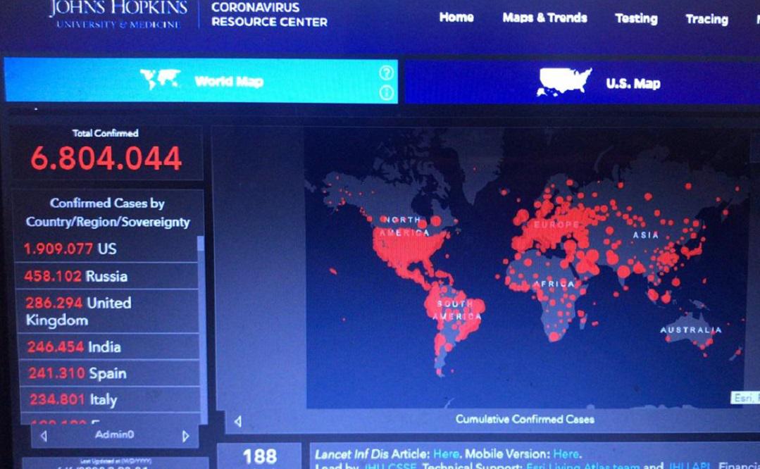 Informe universidad Hopskins sin Brasil. captura de pantalla