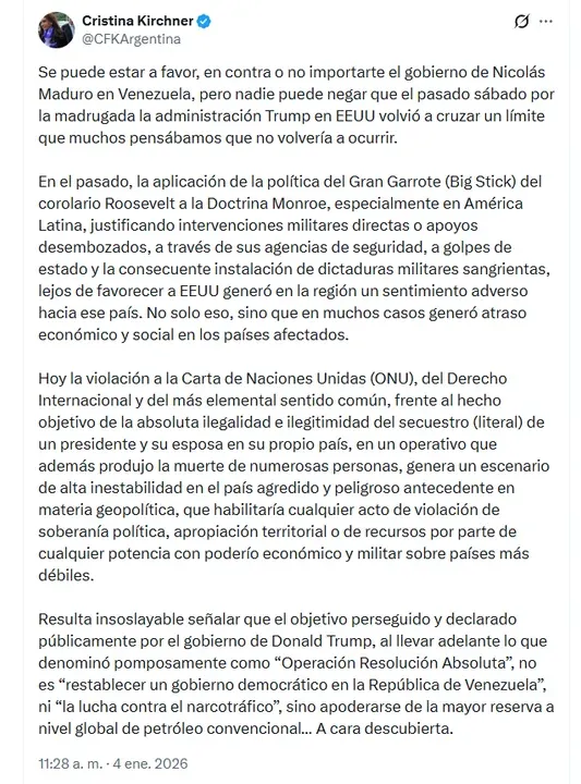 cristina comunicado venezuela